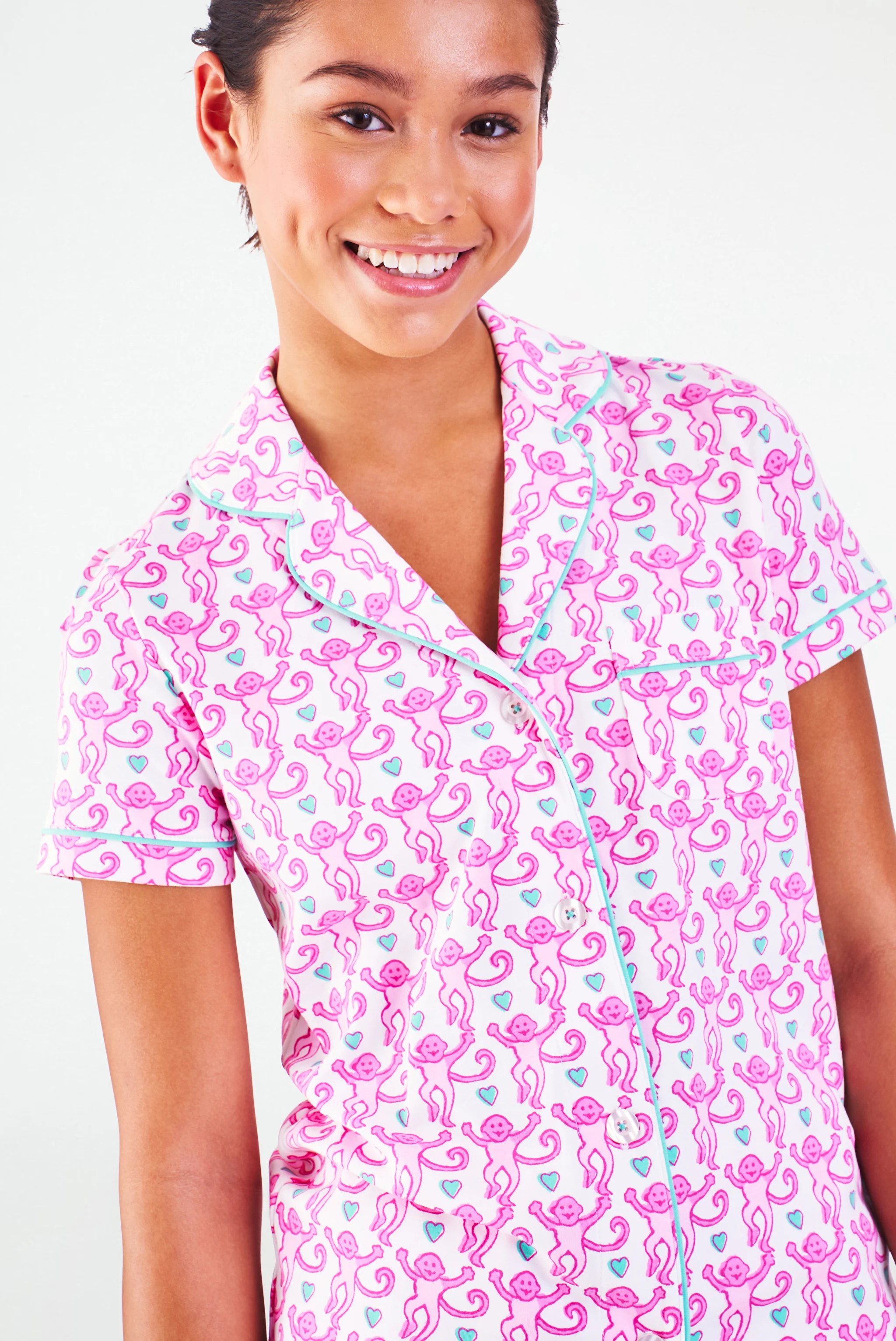 Lovely Monkey Polo Pajamas BUBBLEGUM / S | Roller Rabbit