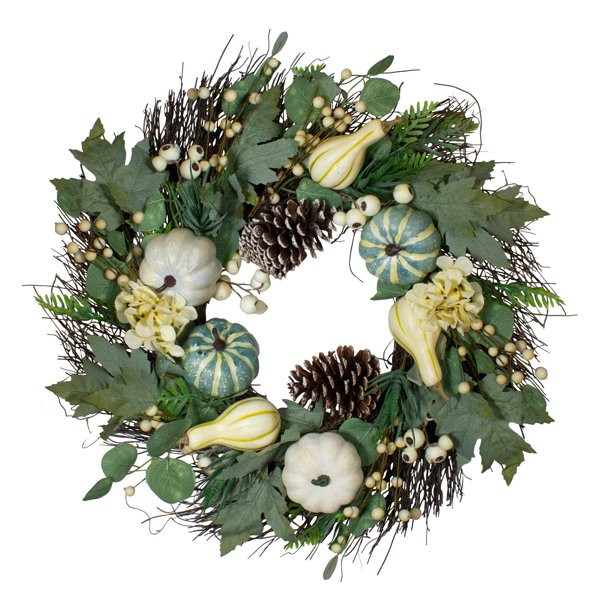 Green and White Pumpkins and Berries Fall Harvest Artificial Wreath - 22-Inch Unlit | Walmart (US)