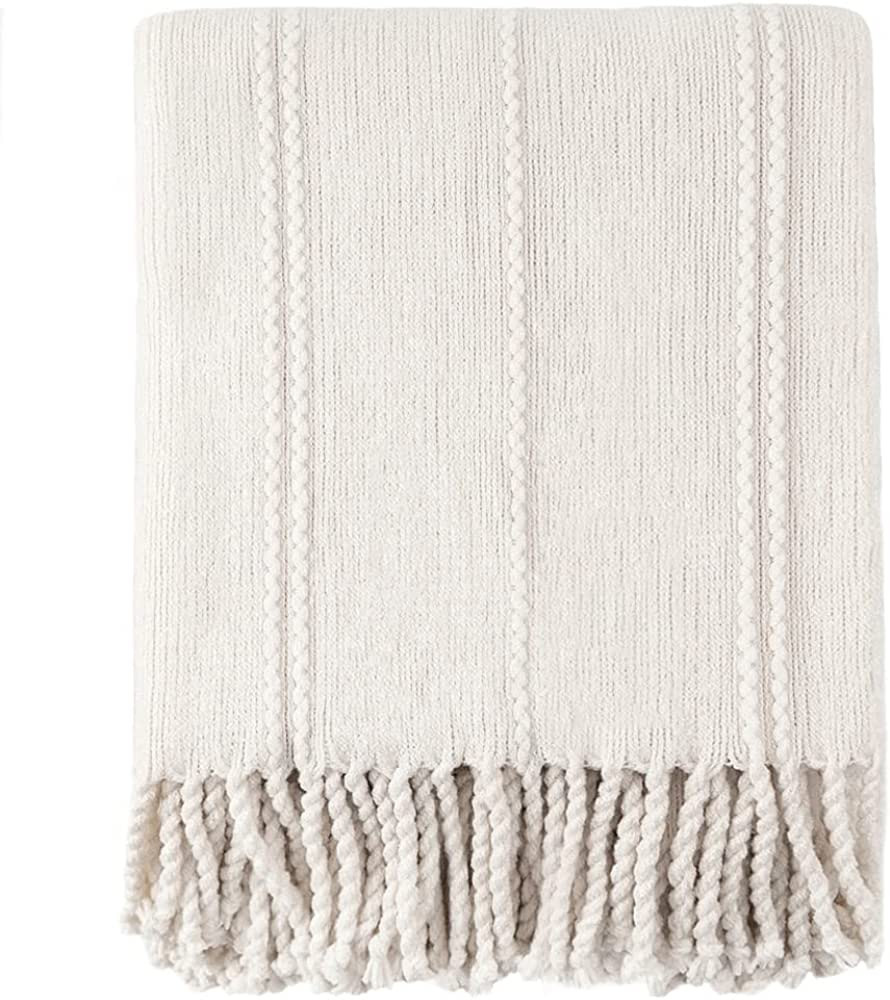 BATTILO HOME White Throw Blanket Decorative Woven Throw Blankets for Couch,Soft Warm Cable Knit B... | Amazon (US)