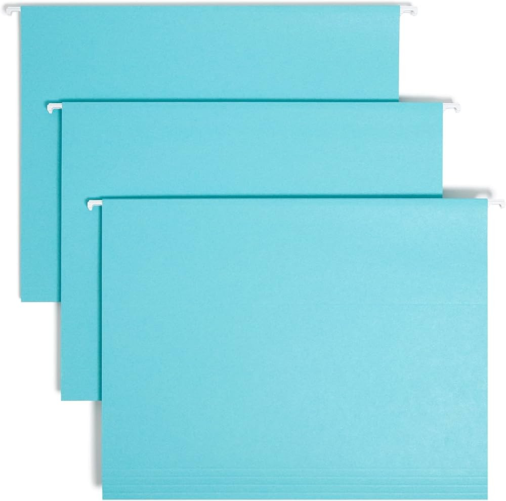 Smead Colored Hanging File Folder with Tab, 1/5-Cut Adjustable Tab, Letter Size, Aqua, 25 per Box... | Amazon (US)