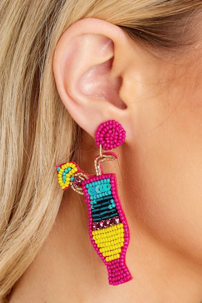 Spice Up The Mood Magenta Multi Beaded Earrings | Red Dress 