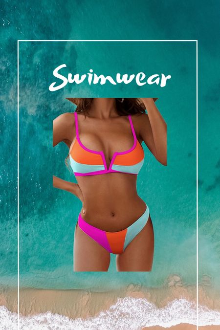 Summer outfit. Beach vacation. Vacation outfit. Bikini. Two piece swimsuit. Colorblock swimsuit. 

#LTKSeasonal #LTKswim #LTKfindsunder50
