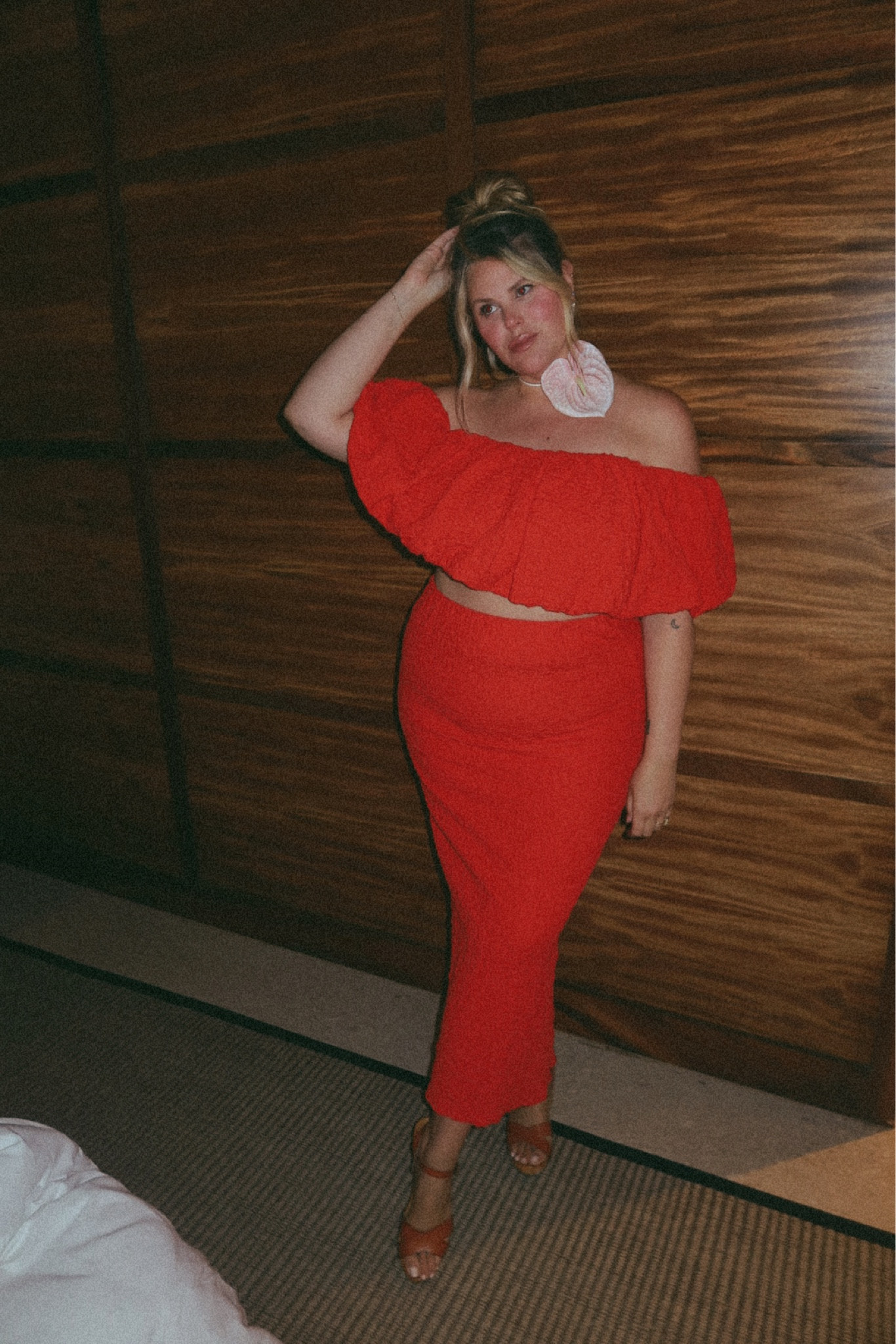 lady in red / red ruffle crop top and skirt with oversized flower choker 

#LTKPlusSize #LTKSummerSales #LTKMidsize