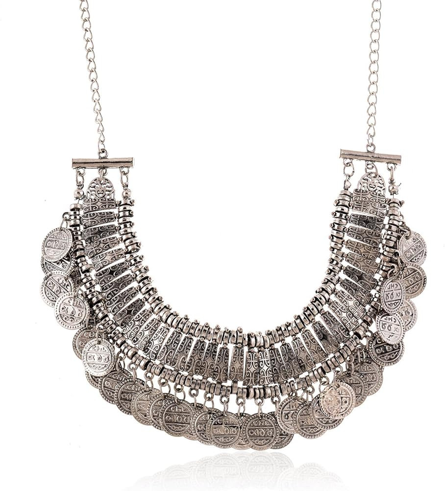 LUREME Vintage Engraved Coin Bib Statement Necklace Clavicle Necklace (01003295) | Amazon (US)