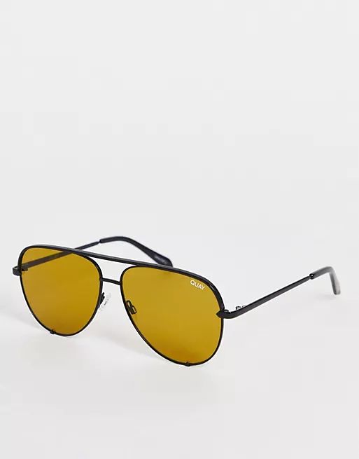Quay High Key aviator sunglasses in black yellow | ASOS (Global)
