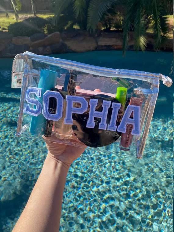 Personalized MEDIUM Clear Cosmetic Bag, PVC Transparent Plastic Makeup Organizing Bags Travel Toi... | Etsy (US)