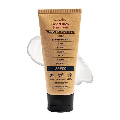 Non-Toxic Natural Mineral Sunscreen SPF 50 | Safest Organic Natural Tallow & Zinc Oxide Sunblock ... | Amazon (US)