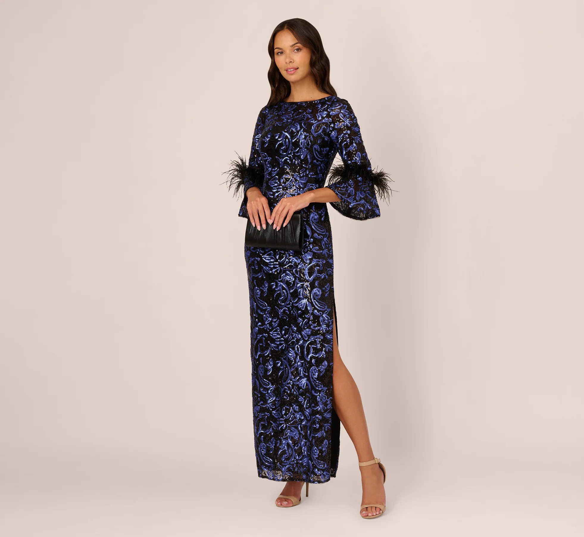 Sequin Embroidered Gown In Black Blue | Adrianna Papell