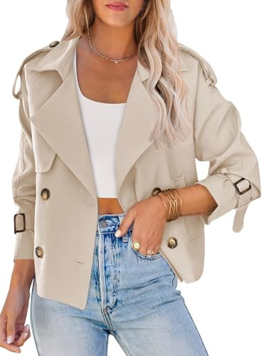 Saodimallsu Women Short Double Breasted Trench Coat Raglan Sleeve Work Office Cropped Jacket With Pockets | Amazon (US)