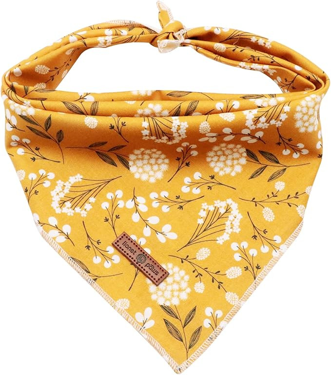 Lionet Paws Flower Dog Bandana,Fabric Yellow Dogs Kerchief for Small Medium Dogs,Dog Cotton Trian... | Amazon (US)