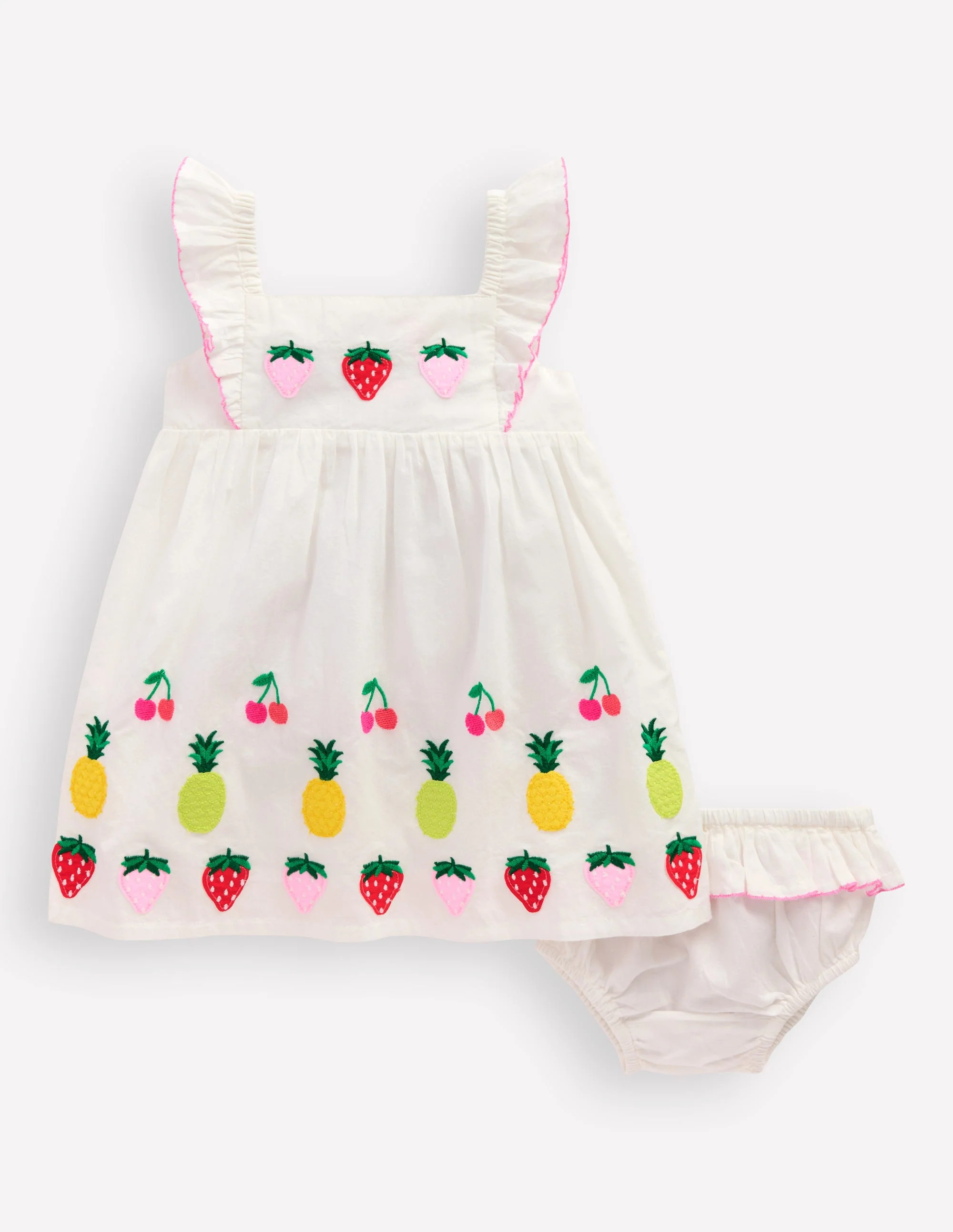 Appliqué Ruffle Dress-Soft Ivory Fruit | Boden (US)