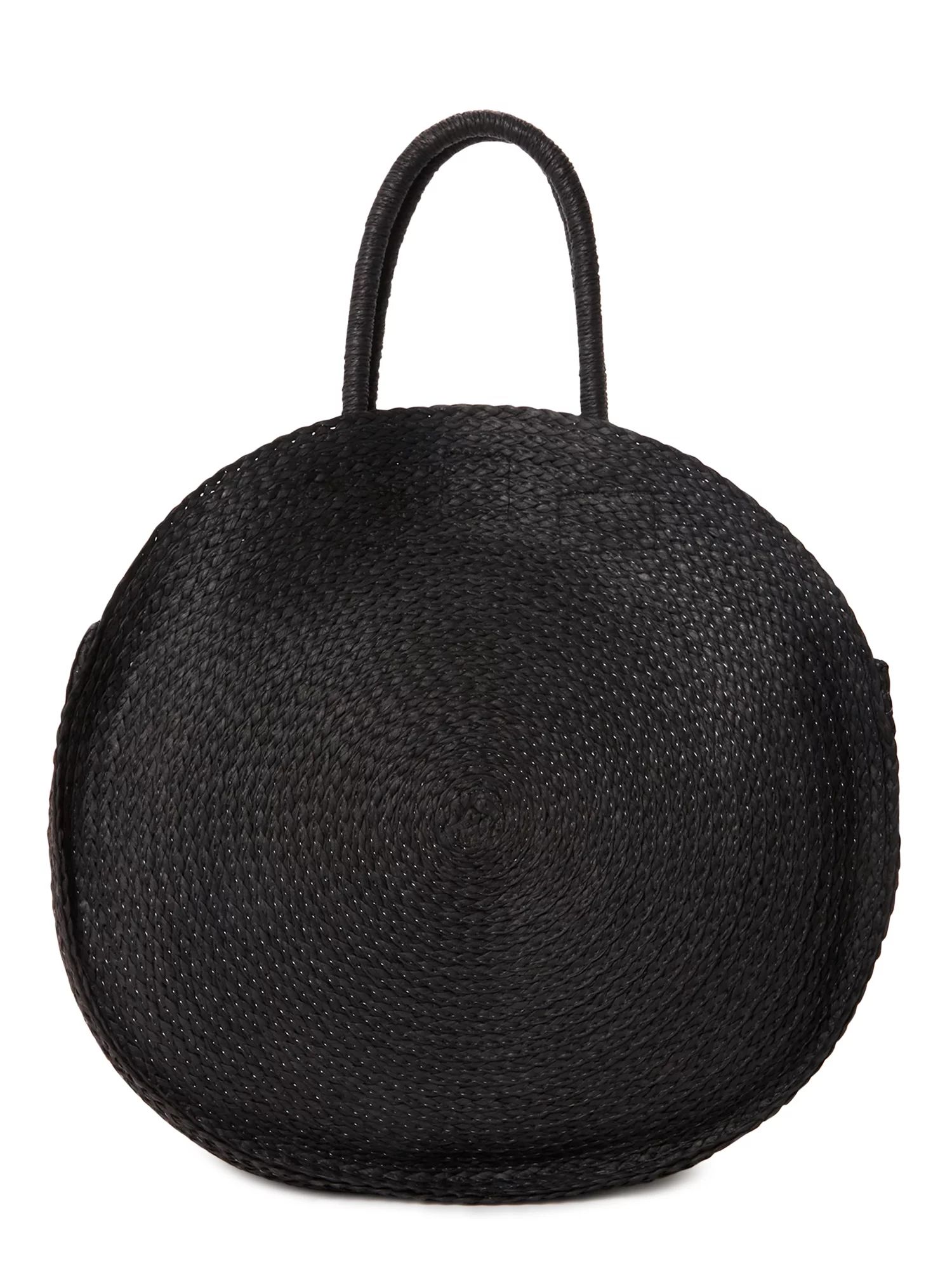 Time and Tru Women’s Circle Straw Tote Bag Black | Walmart (US)