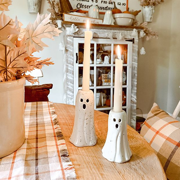 Ghost Stoneware Taper Candle Holder Set of 2 | Antique Farm House