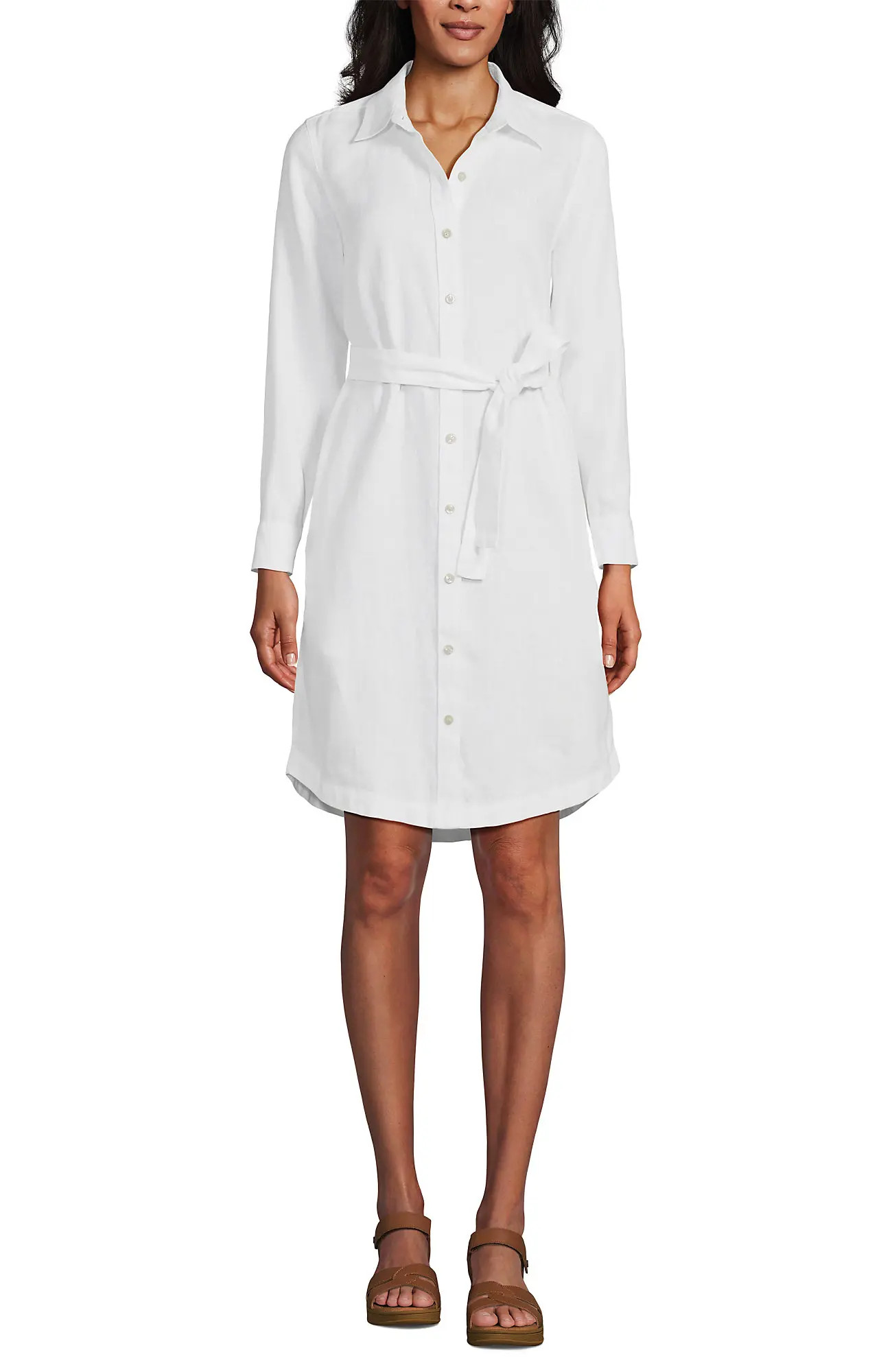 Lands' End Linen Long Sleeve Button Front Shirt Dress (Women) | Nordstrom | Nordstrom