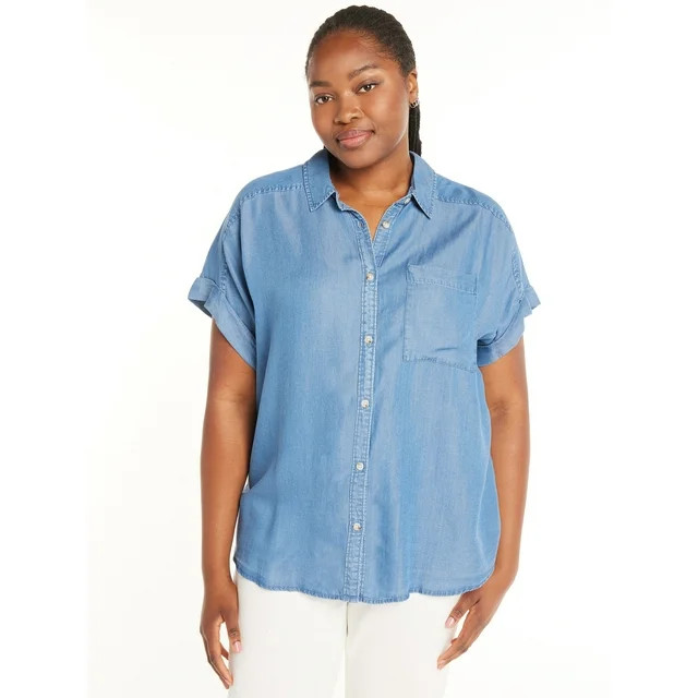 Terra & Sky Women’s Plus Size Short-Sleeve Button-Front Camp Shirt, Sizes 0X-5X | Walmart (US)