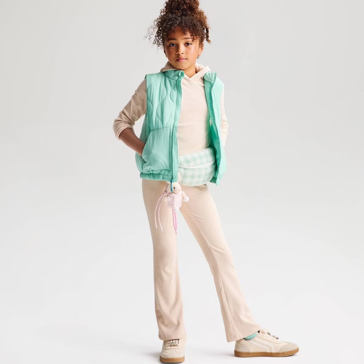 Girls' Cozy Ribbed Foldover Flare Pants - Cat & Jack\u2122 Sand XS | Target