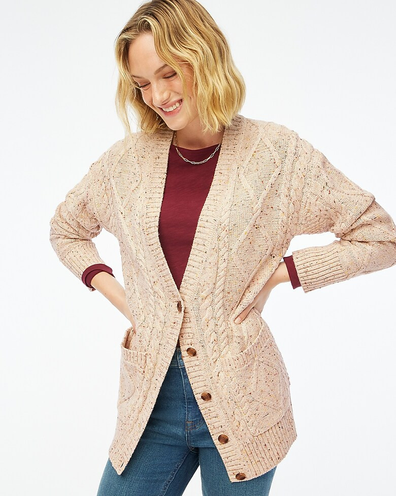 Donegal long cable-knit cardigan sweater | J.Crew Factory