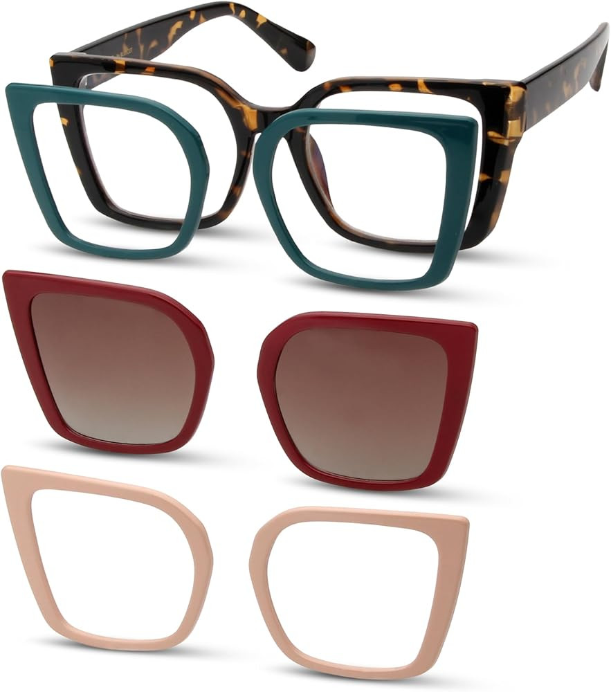 BLUE CUT Blue Light Blocking Glasses for Women – Magnetic Clip On Sunglasses Stylish Eyewear Fr... | Amazon (US)