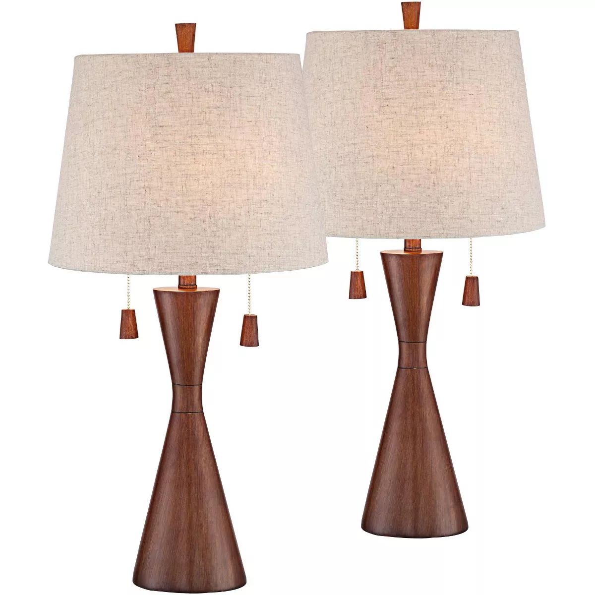 360 Lighting Omar Modern Modern Mid Century Table Lamps 28 3/4" Tall Set of 2 Brown Wood Oatmeal ... | Target