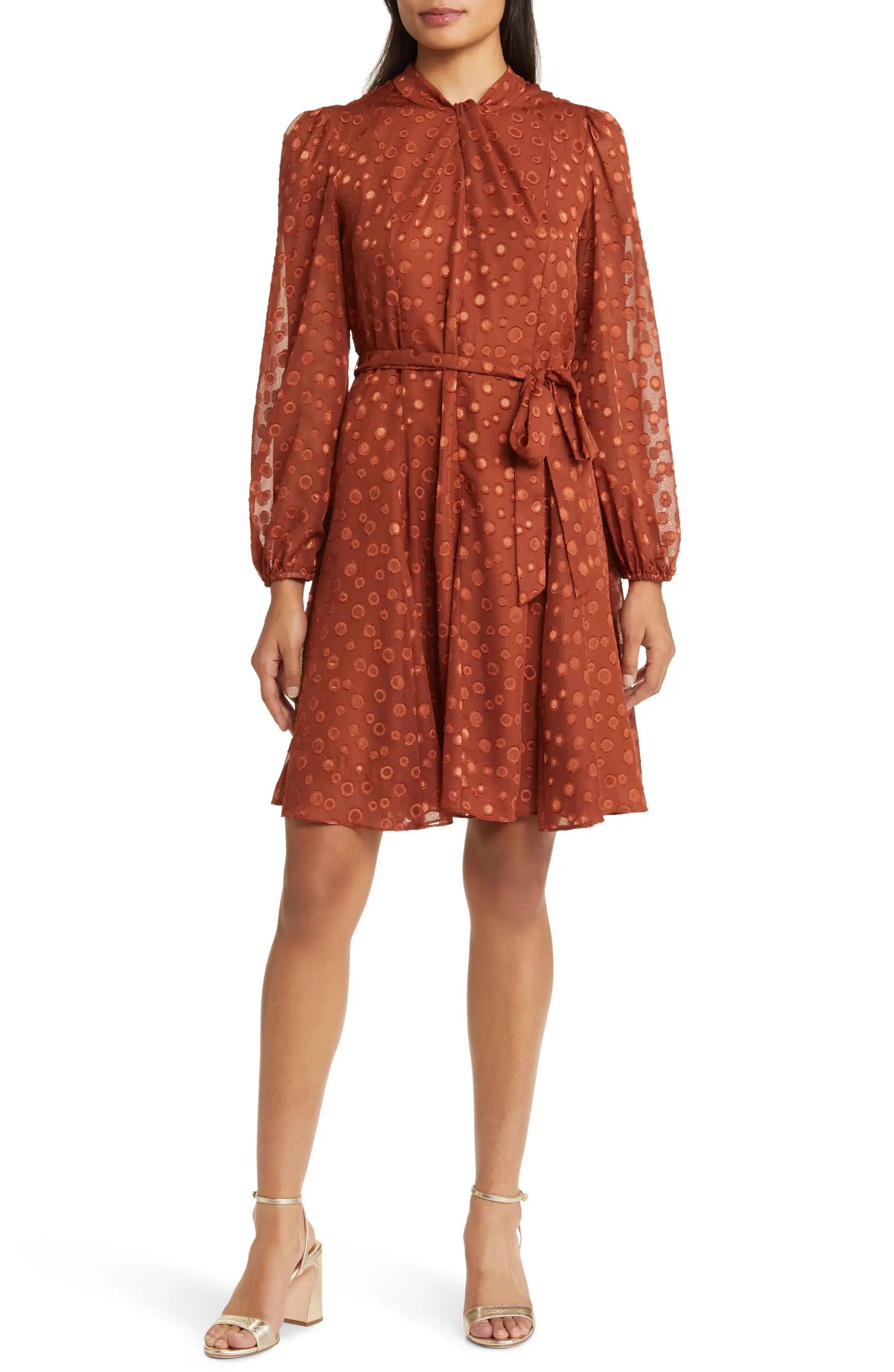 Julia Jordan Twist Neck Tie Waist Long Sleeve Dress | Nordstrom | Nordstrom