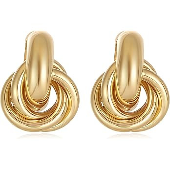 14K Gold Plated Knot Earrings for Women Gold Silver Earrings Heart Link Drop Dangle Earring Chunk... | Amazon (US)