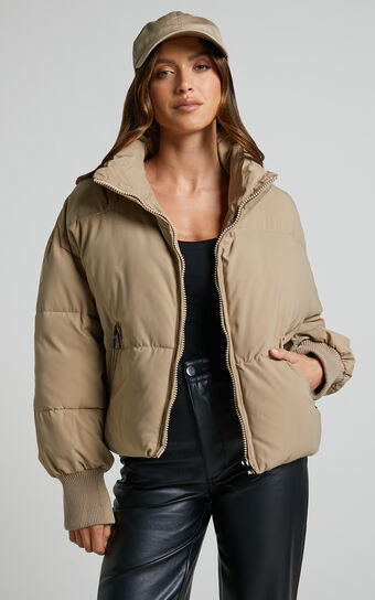 Windsor Jacket - Puffer Jacket in Beige | Showpo (US, UK & Europe)