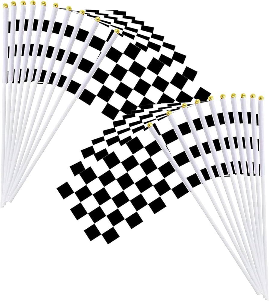Piokio 20 Pack 8"x5.5" Black and White Checkered Racing Stick Flag, Racing Hand Held Stick Flags,... | Amazon (US)