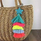 handmade Colorful Boho Pom Pom Key Chain Bag Accessories Silver Bag Charm Purse Rainbow Charm Tassel | Amazon (US)
