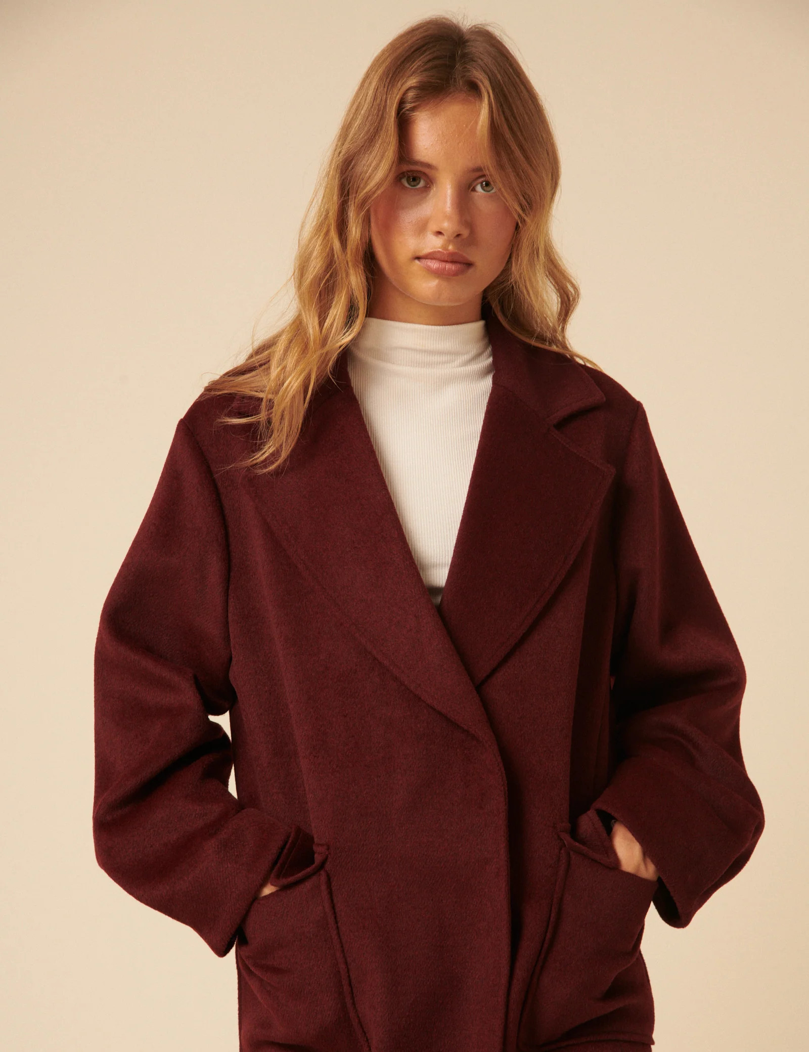 NC x Lisou Burgundy Wool Blend Tailored Longline Coat | Nobody's Child