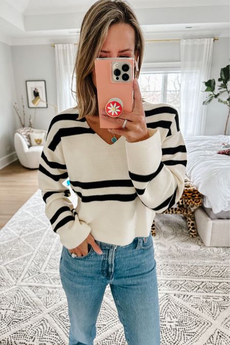 This striped sweater is low in stock, but I wanted to share it just in case it is restocked! It’s slightly cropped and great for these still chilly months. I’m wearing XS.

#LTKworkwear #LTKstyletip #LTKFind