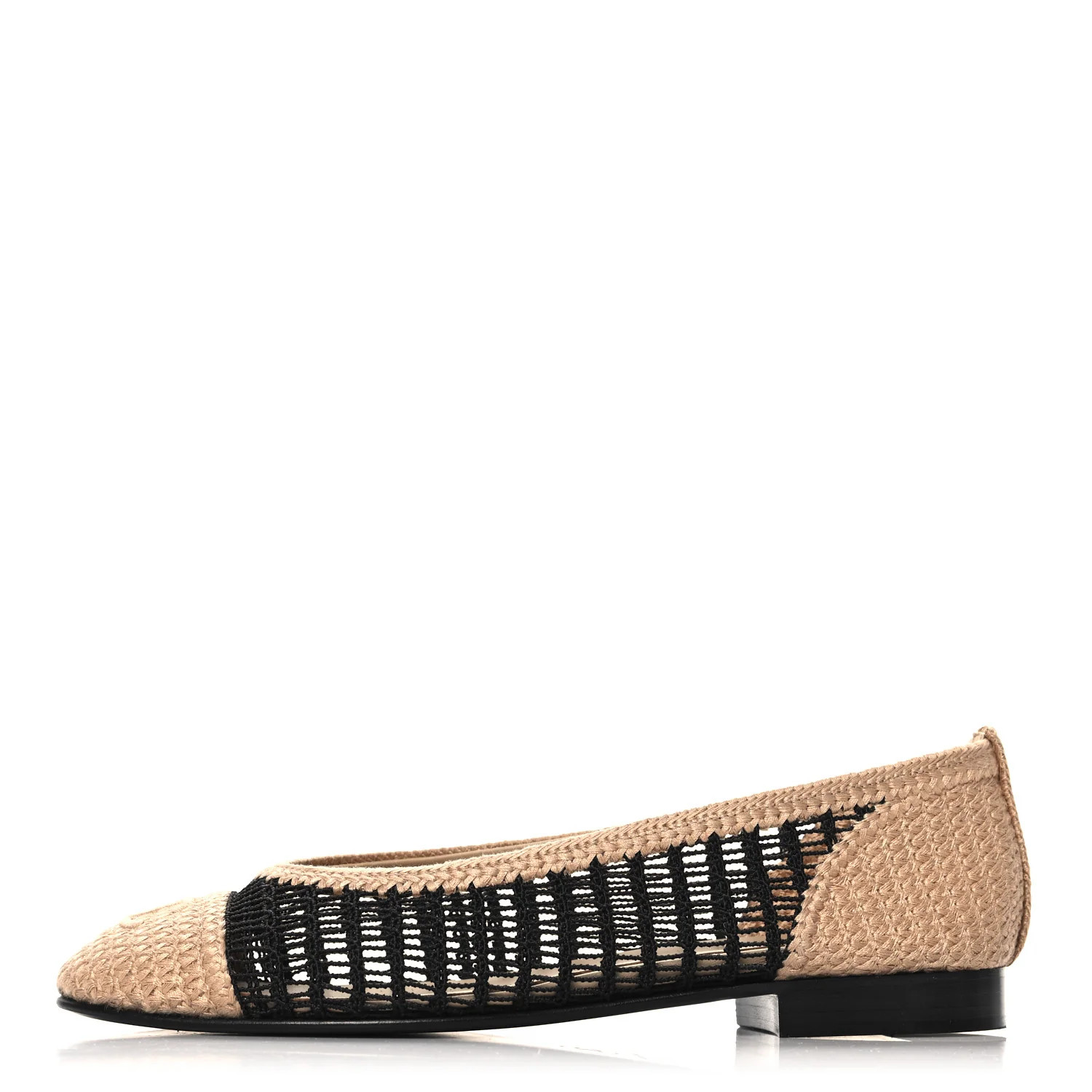 Raffia Cap Toe Ballerina Flats 36.5 Black Beige | FASHIONPHILE (US)