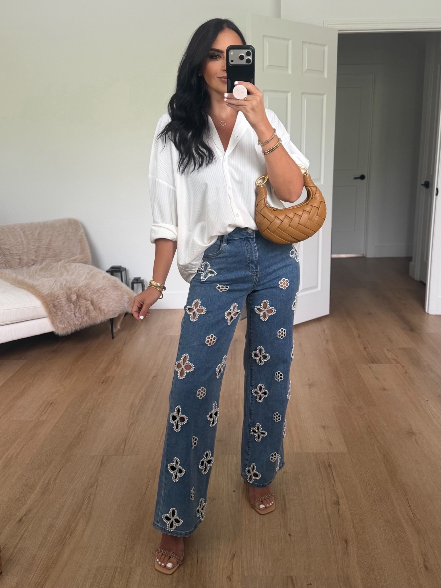 Petal & Pup Edwards Stripe Shirt wearing size small. Noli jeans wearing size 27