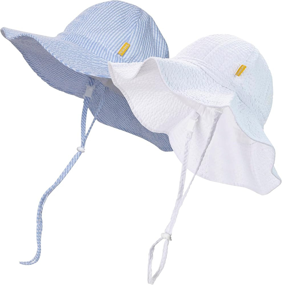 Baby & Toddler Wide Brim Sun Hats UPF 50+ Sun Protection Bucket Cap Cute Adjustable Hat in Seersu... | Amazon (US)