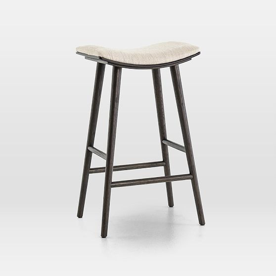 Oak Wood Saddle Bar Stool, Light Carbon | West Elm (US)