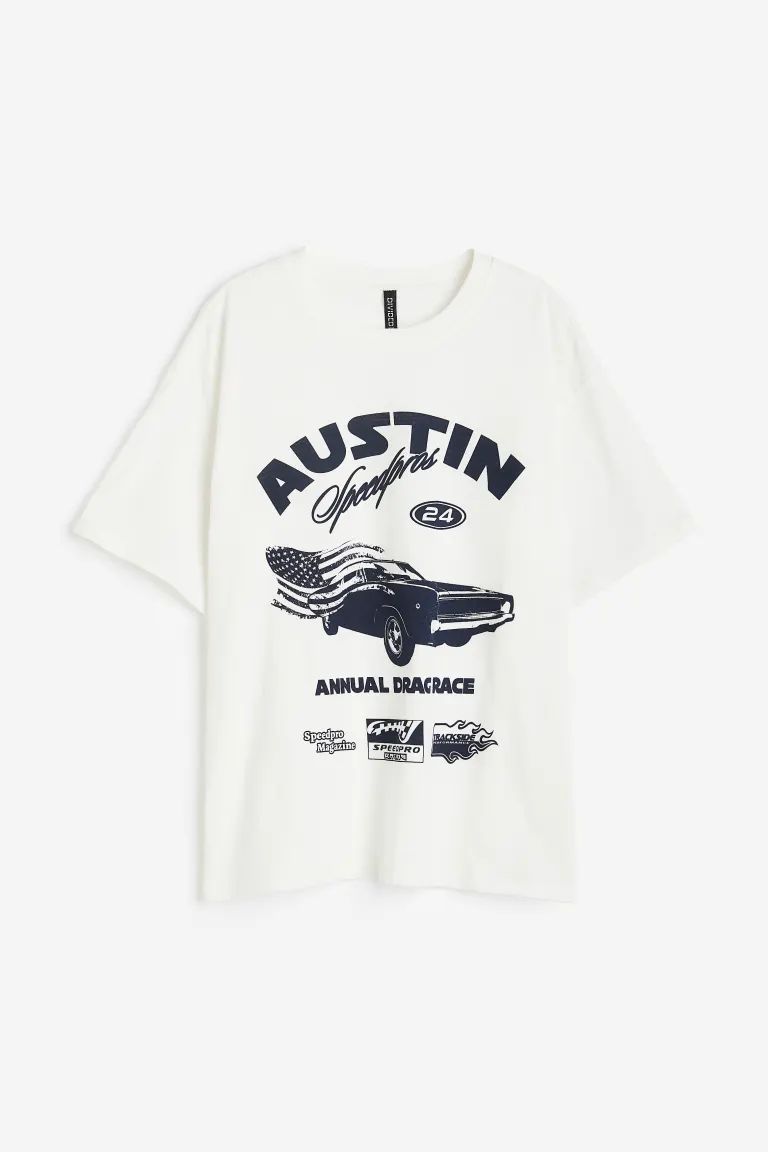 Oversized Printed T-shirt - White/Austin - Ladies | H&M US | H&M (US + CA)