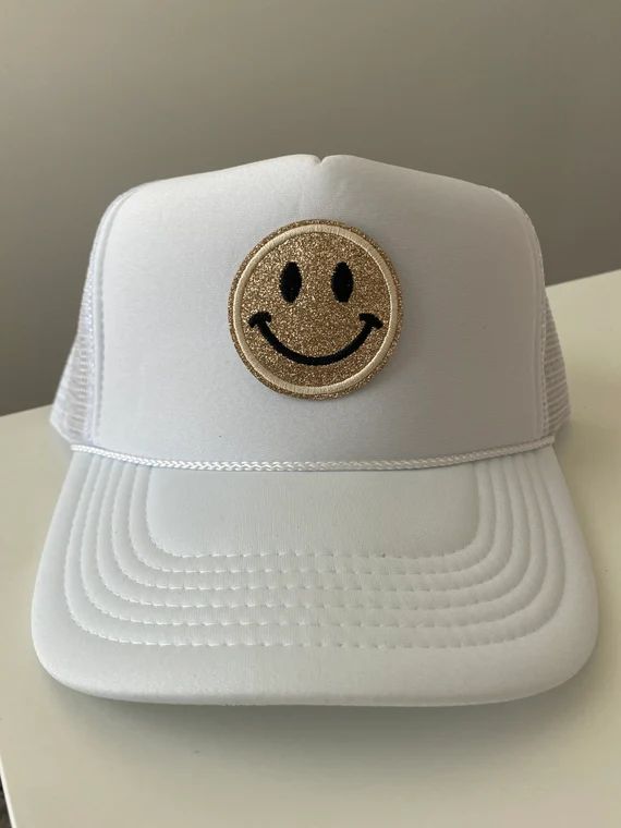 Tan Sparkly Smiley Face Trucker Hat | Etsy (US)