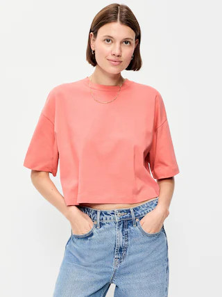 Vintage Crew-Neck Oversized Crop T-Shirt | Old Navy (US)