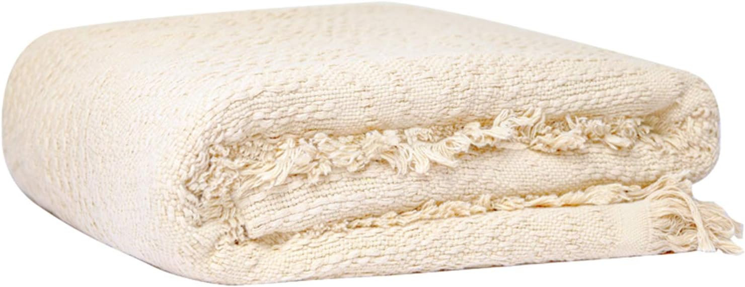 GLORY SEASON 100% Cotton Throw Blanket in Cream Jacqard Weave Fabric with Fringe Soft Warm Cover ... | Amazon (US)