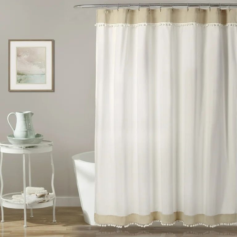 Lush Decor Adelyn Pom Pom Shower Curtain, 72x72, Neutral, Single | Walmart (US)