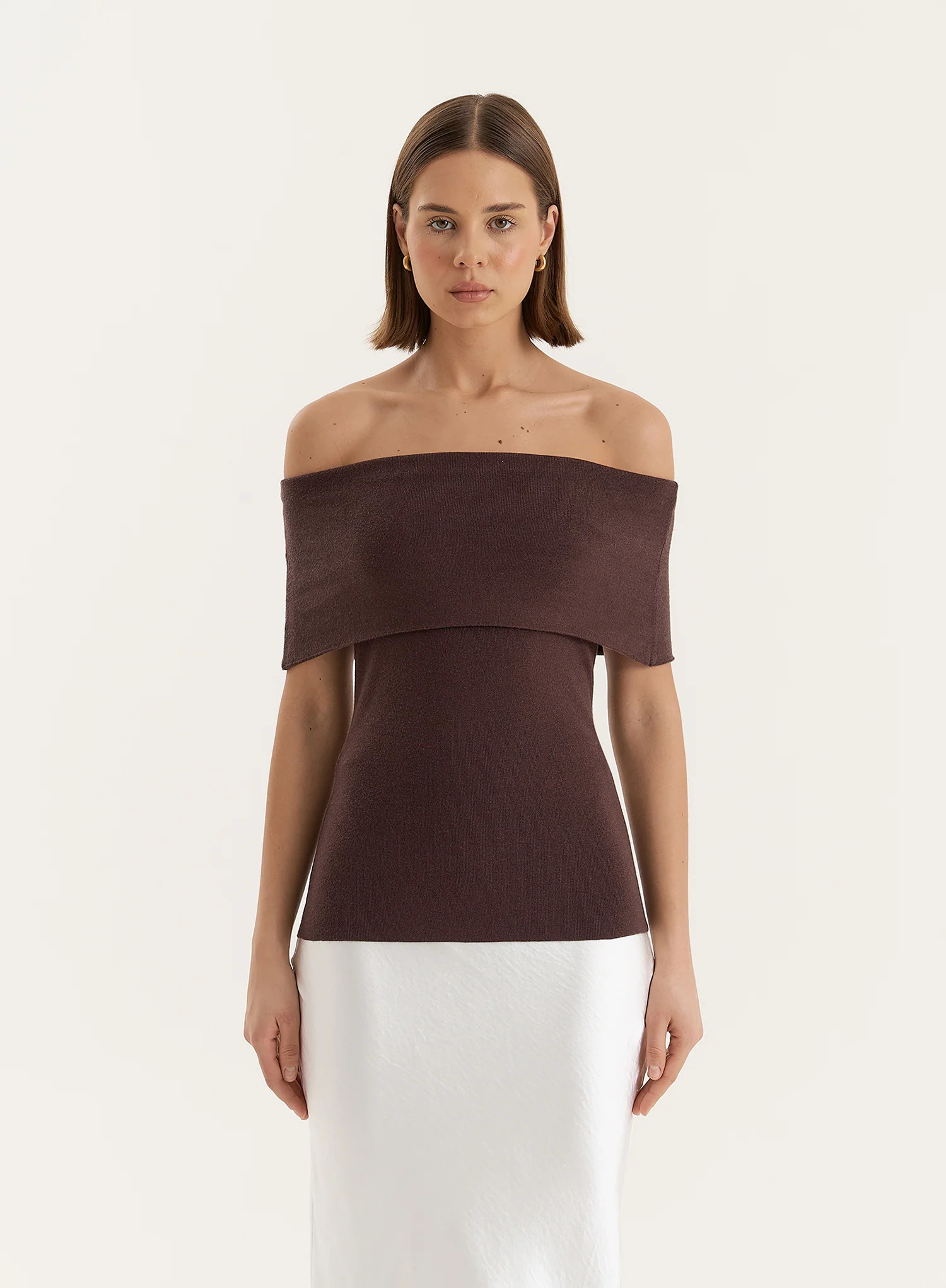 Chocolate Bandeau Longline Knitted Top- Marsha | 4th & Reckless