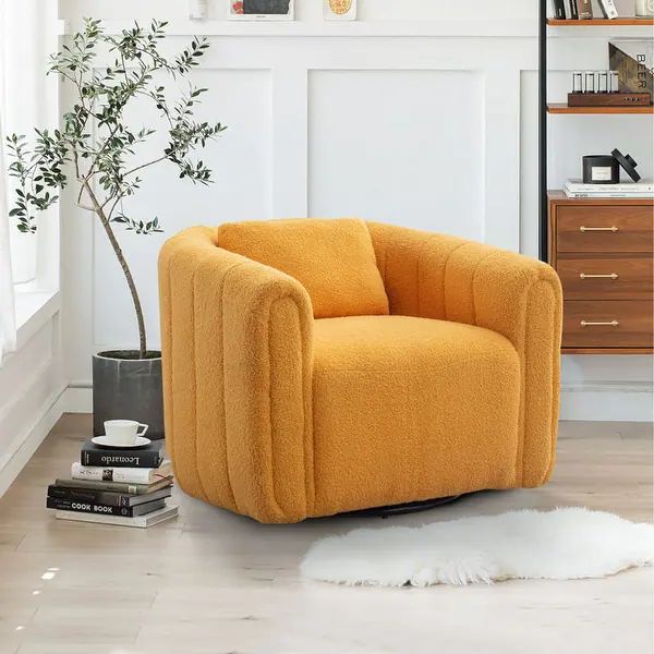 Ebello Super Soft Oversize Velvet Swivel Barrel Chair - Orange | Bed Bath & Beyond