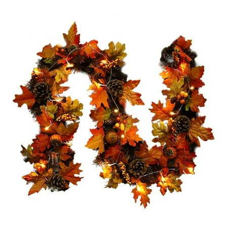 Fall Garland Maple Leaf with LED String Light 5.9Ft/Piece Hanging Vine Garland Artificial Autumn Fol | Walmart (US)