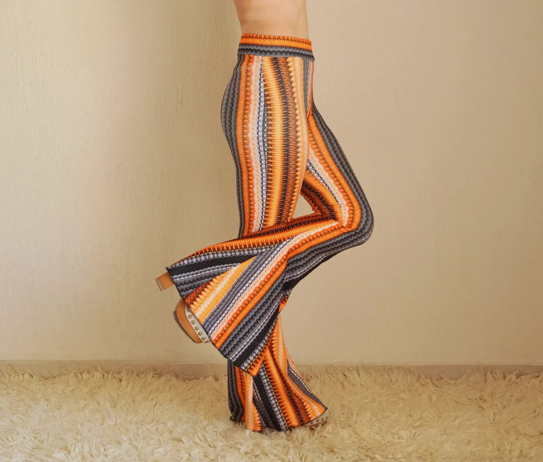 Orange Boho Stripe Bell Bottoms Women,flare,boho,women Leggings,70's,festival,plus Size,high Wais... | Etsy (US)
