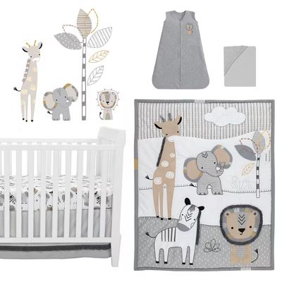 Lambs & Ivy Jungle Safari Gray/Tan/White Nursery 6-Piece Baby Crib Bedding Set | Target