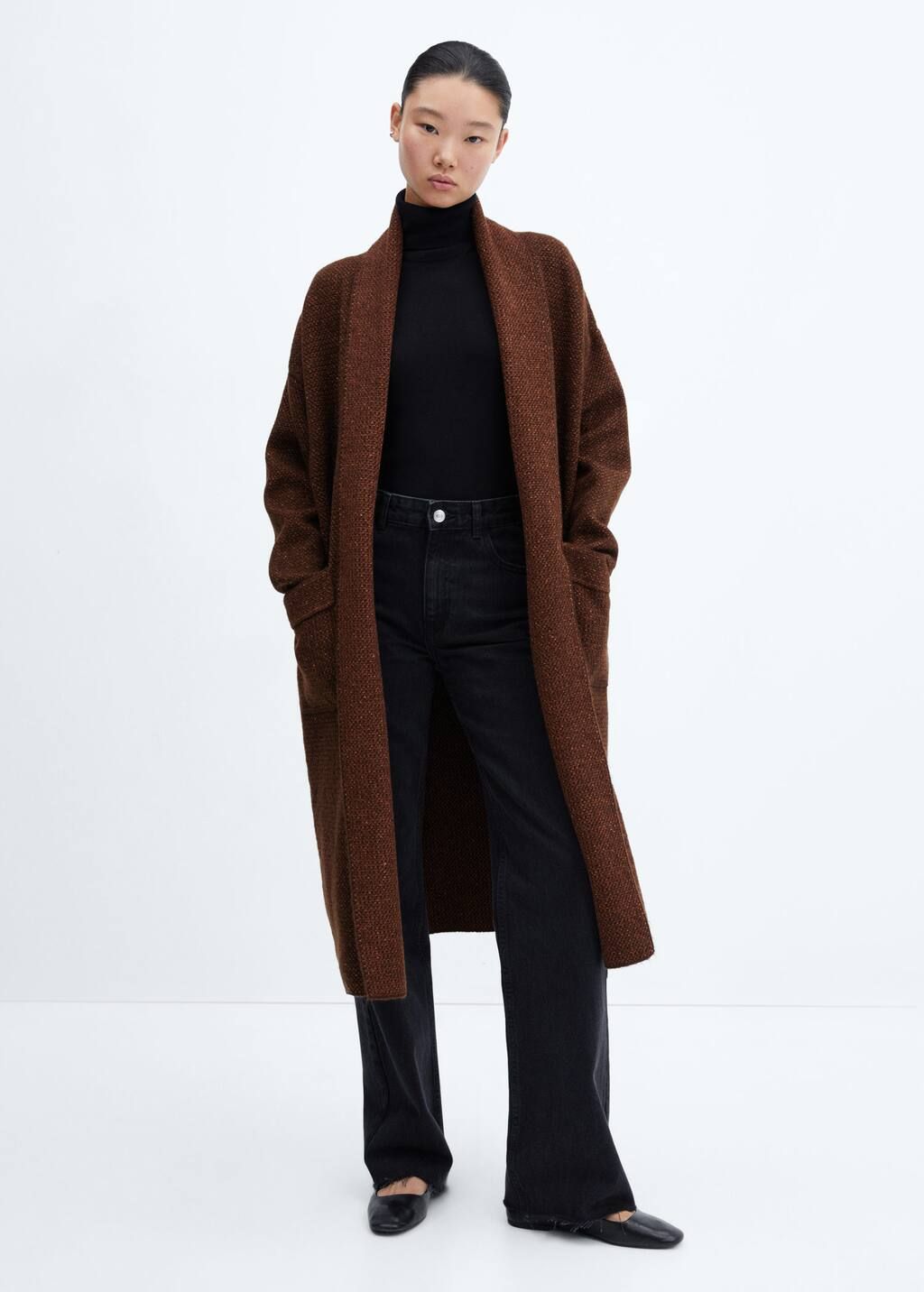 Oversized knitted coat with pockets | MANGO (US)