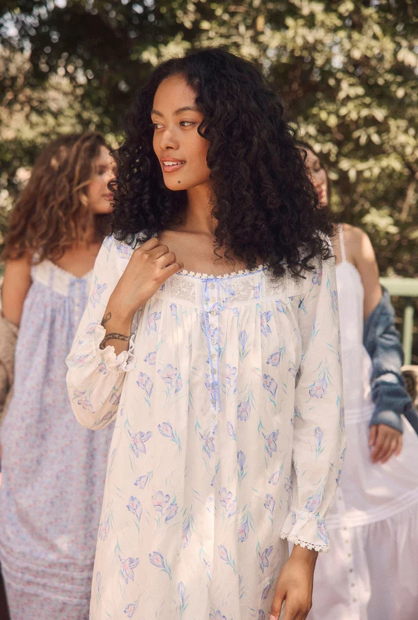 Blue Crocus Cotton Lawn Long Sleeve Ballet Nightgown | Eileen West