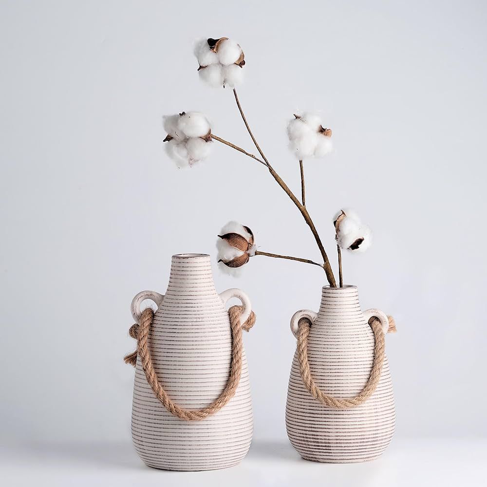 TERESA'S COLLECTIONS Rustic Ceramic Vases for Home Decor, Boho Pottery Vases, Decorative Farmhous... | Amazon (US)