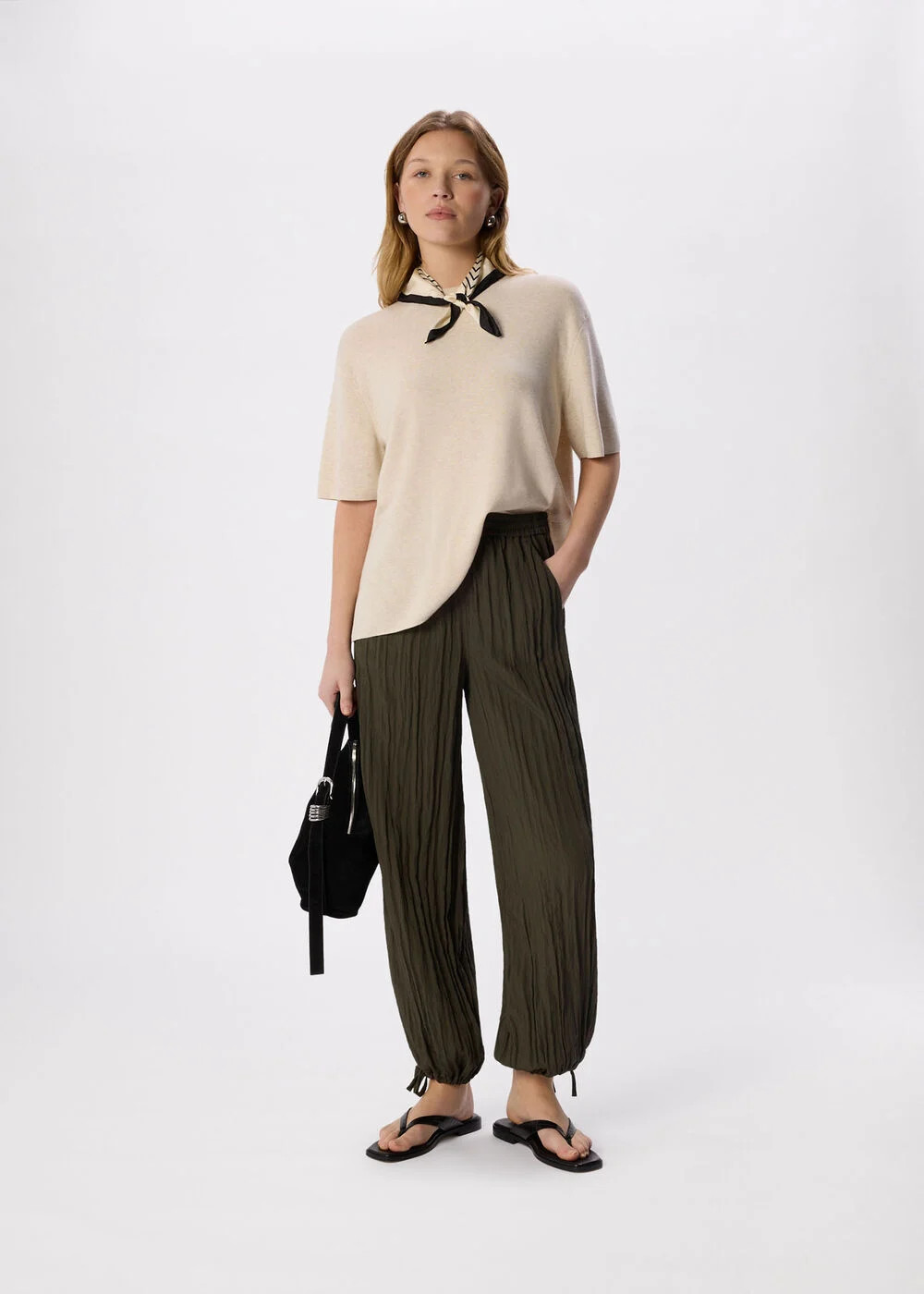 Khaki Balloon Tie Hem Trouser | WHISTLES | Whistles UK | | Whistles