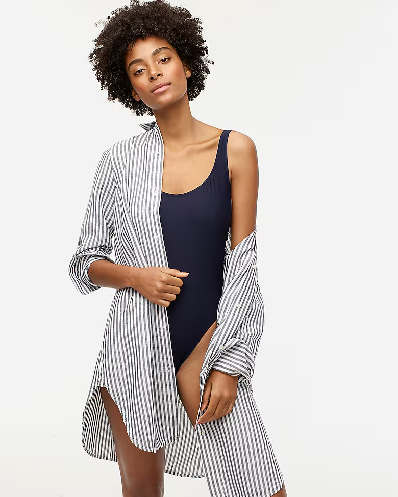 Classic-fit beach shirt in striped linen-cotton blend | J. Crew US