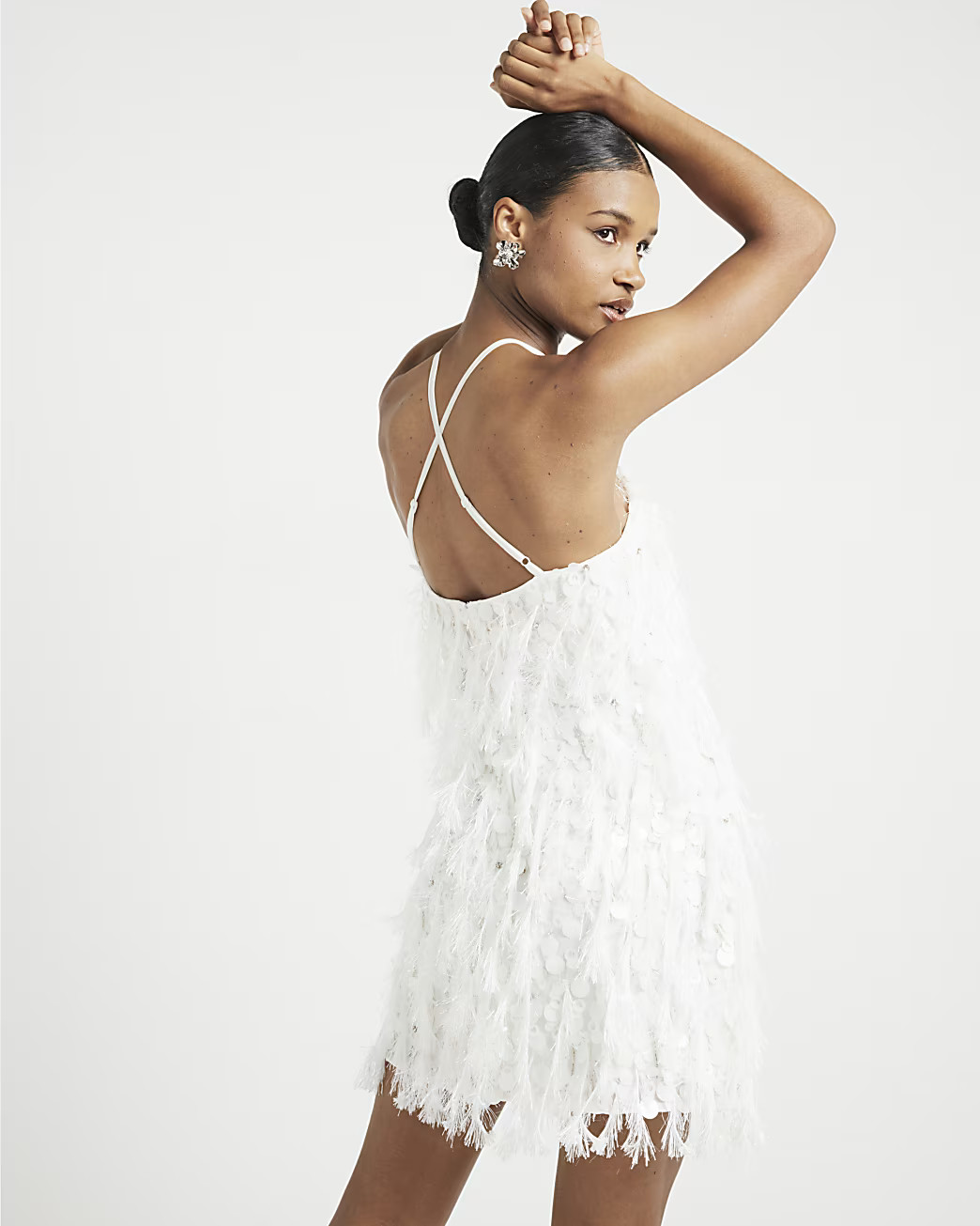 White sequin feather shift mini dress | River Island (UK & IE)
